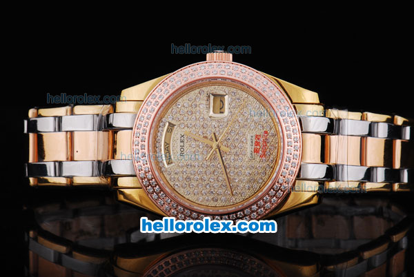 Rolex Day-Date Automatic Movement Rose Gold&Diamond Bezel with Full Diamond Dial - Click Image to Close